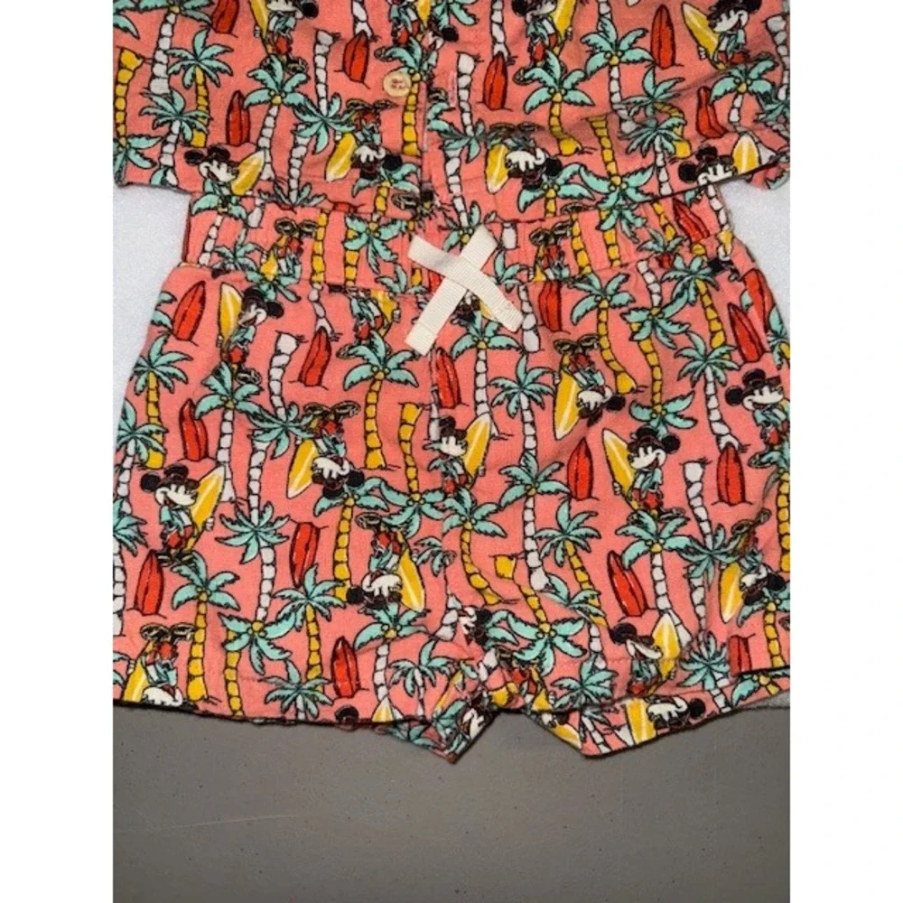 Disney Junior Mickey Mouse Surfing‎ Palm Tree Button-Up Shirt & Shorts Set 18M